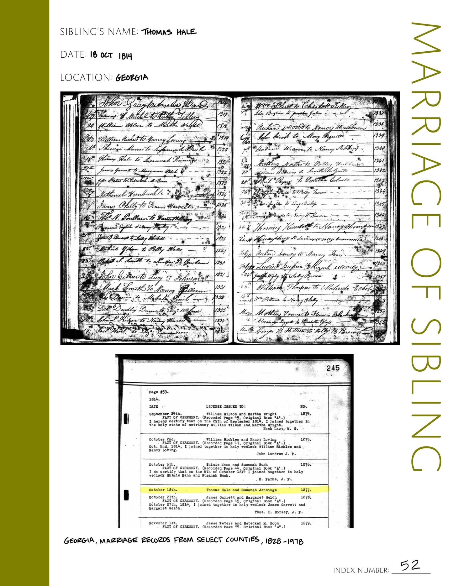 Marriage of Sibling: Printable Genealogy Form (Digital Download)