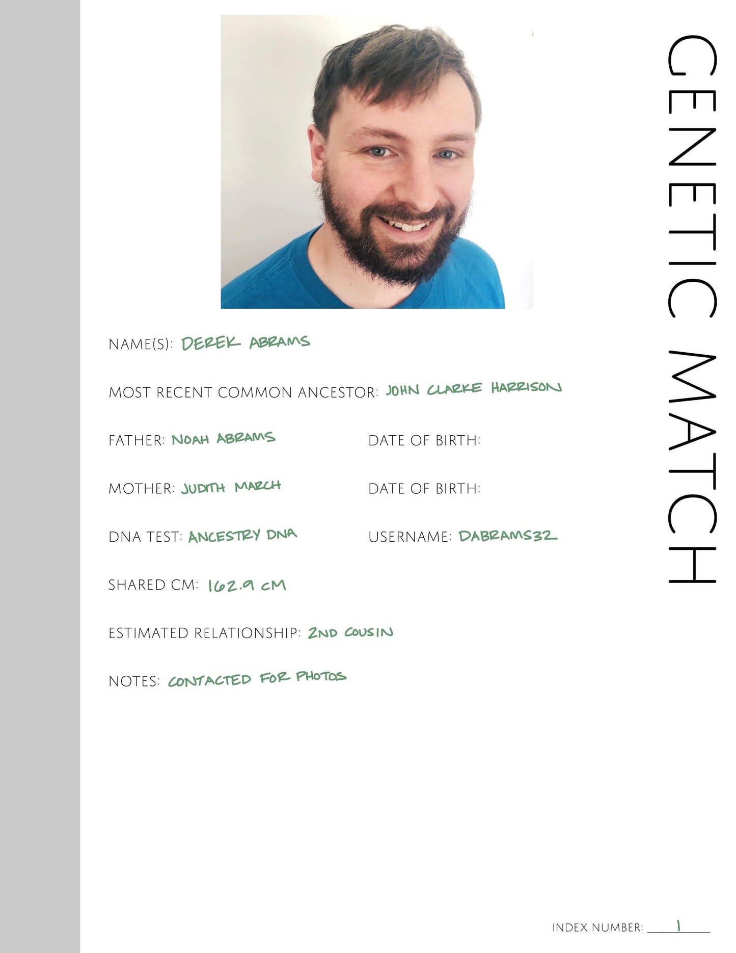 Genetic Match: Printable Genealogy Form (Digital Download)