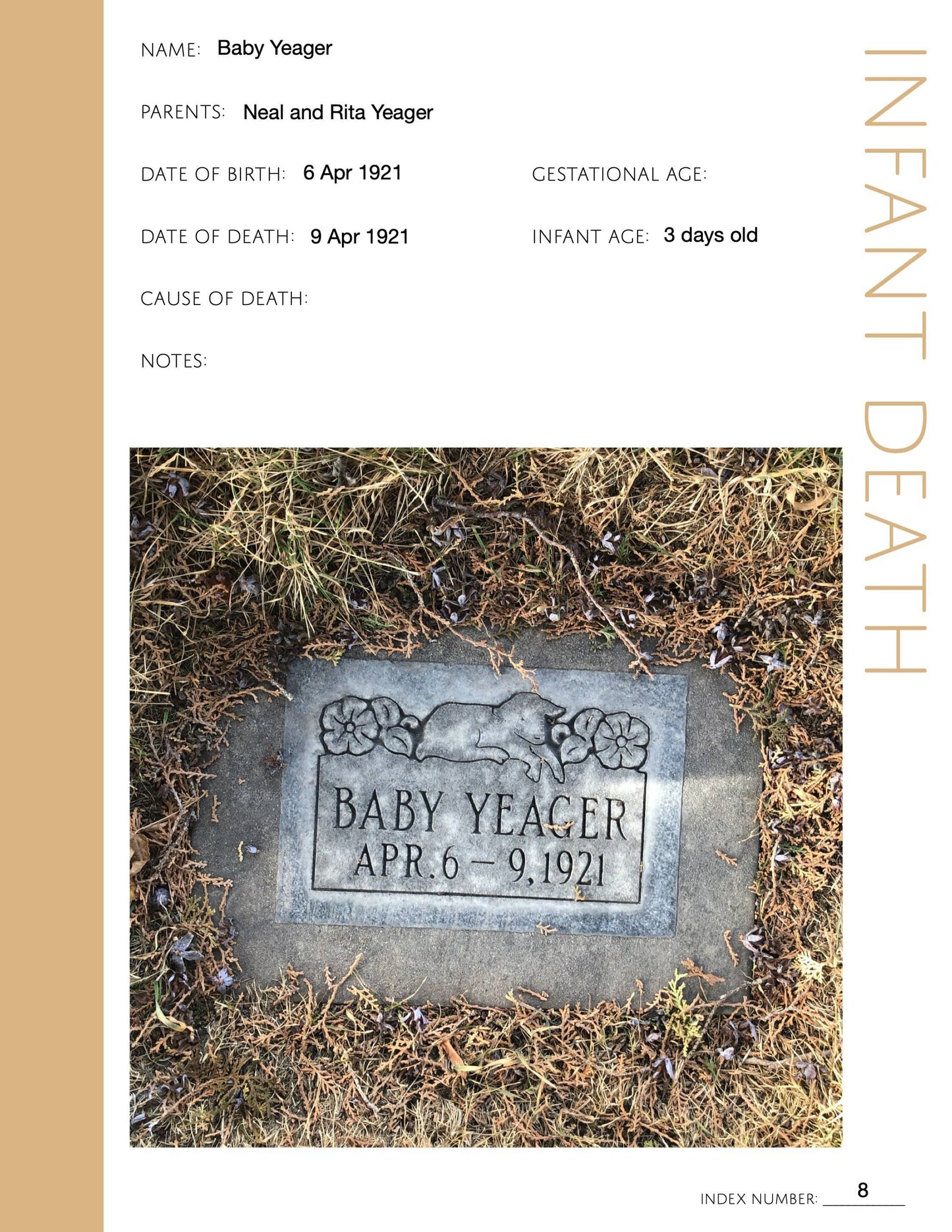 Infant Death Pages: Printable Genealogy Form (Digital Download)