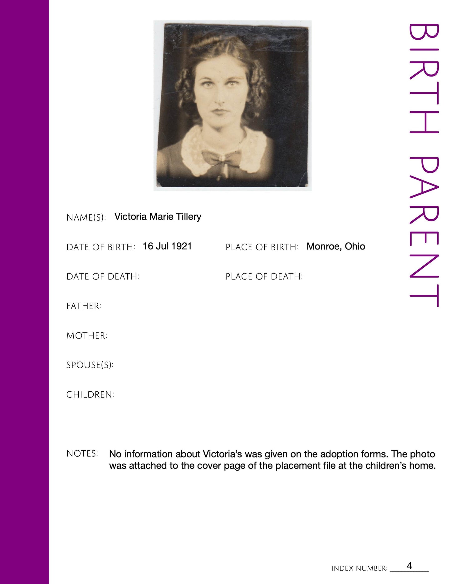 Birth Parent: Printable Genealogy Form (Digital Download)