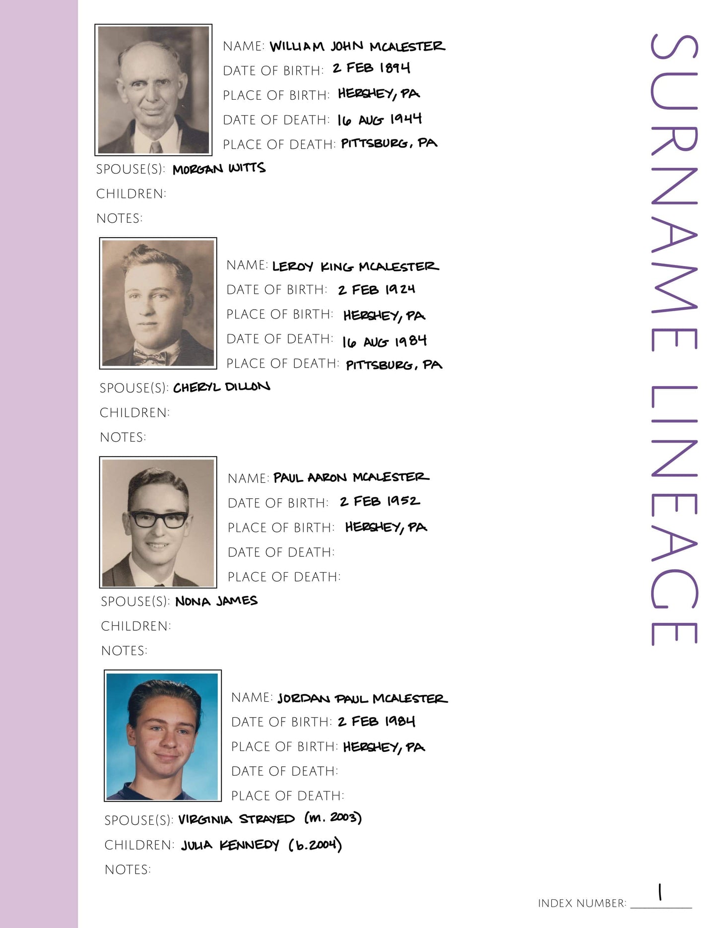 Surname Lineage Photo Page: Printable Genealogy Form (Digital Download)