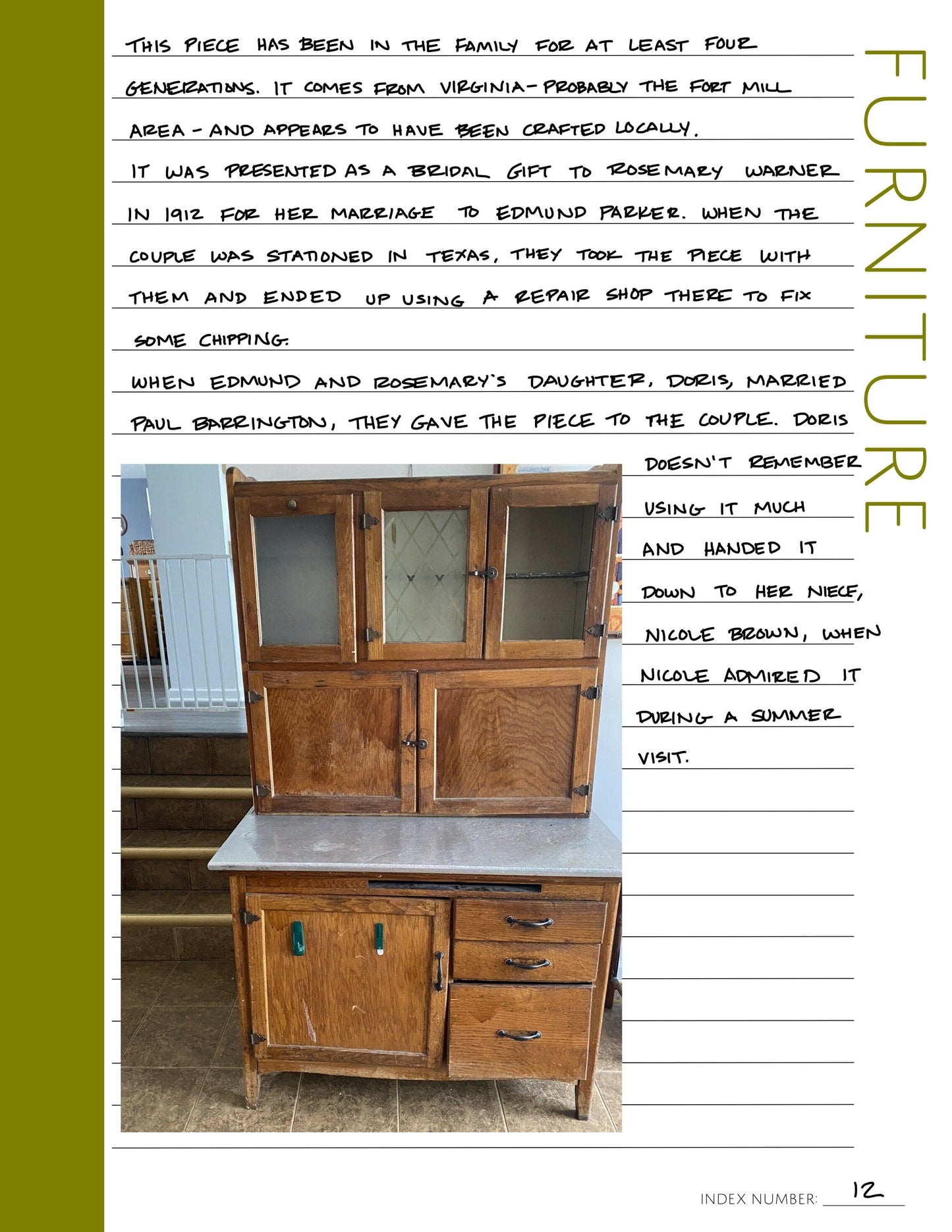 Furniture: Printable Genealogy Form (Digital Download)