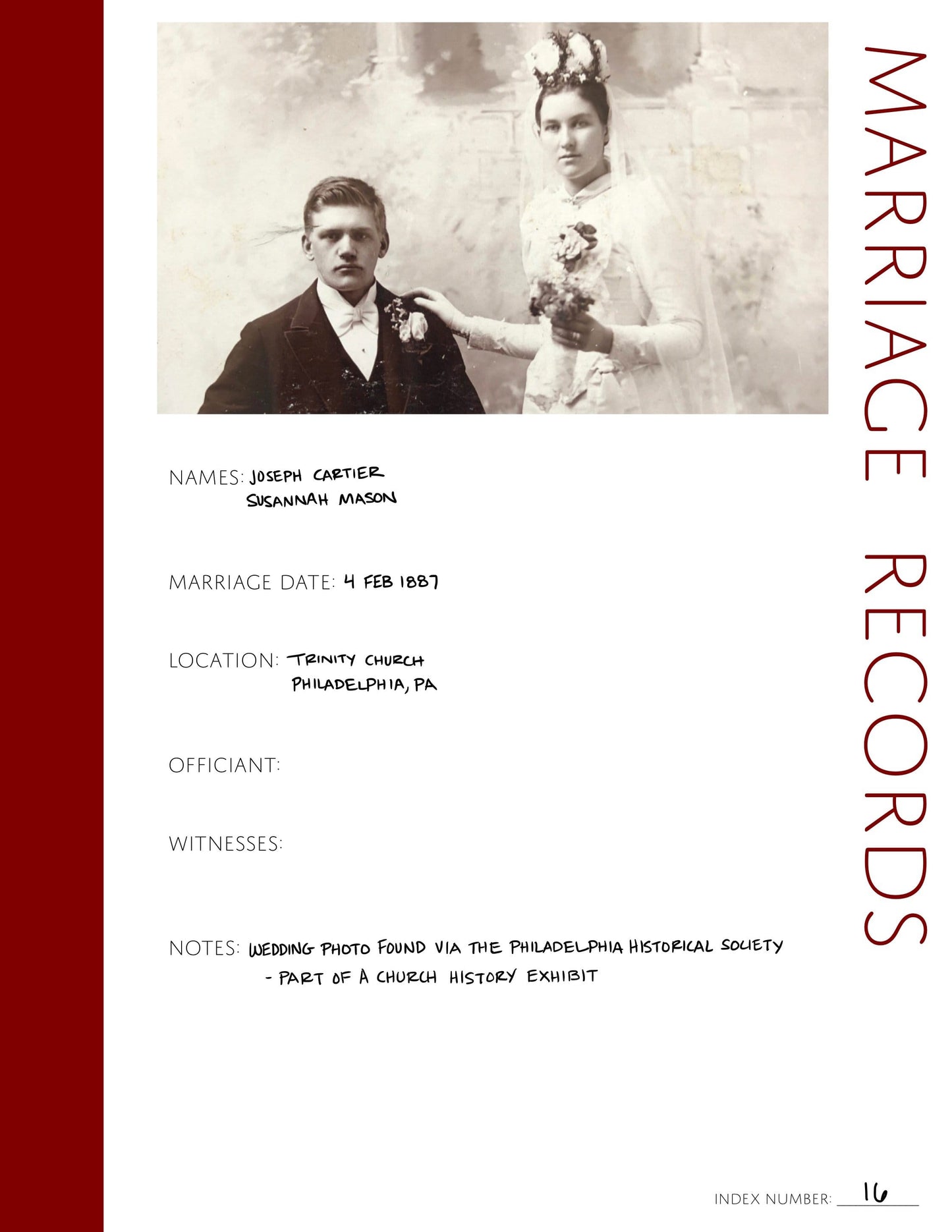 Marriage Records: Printable Family History Form for Genealogy (Digital Download)