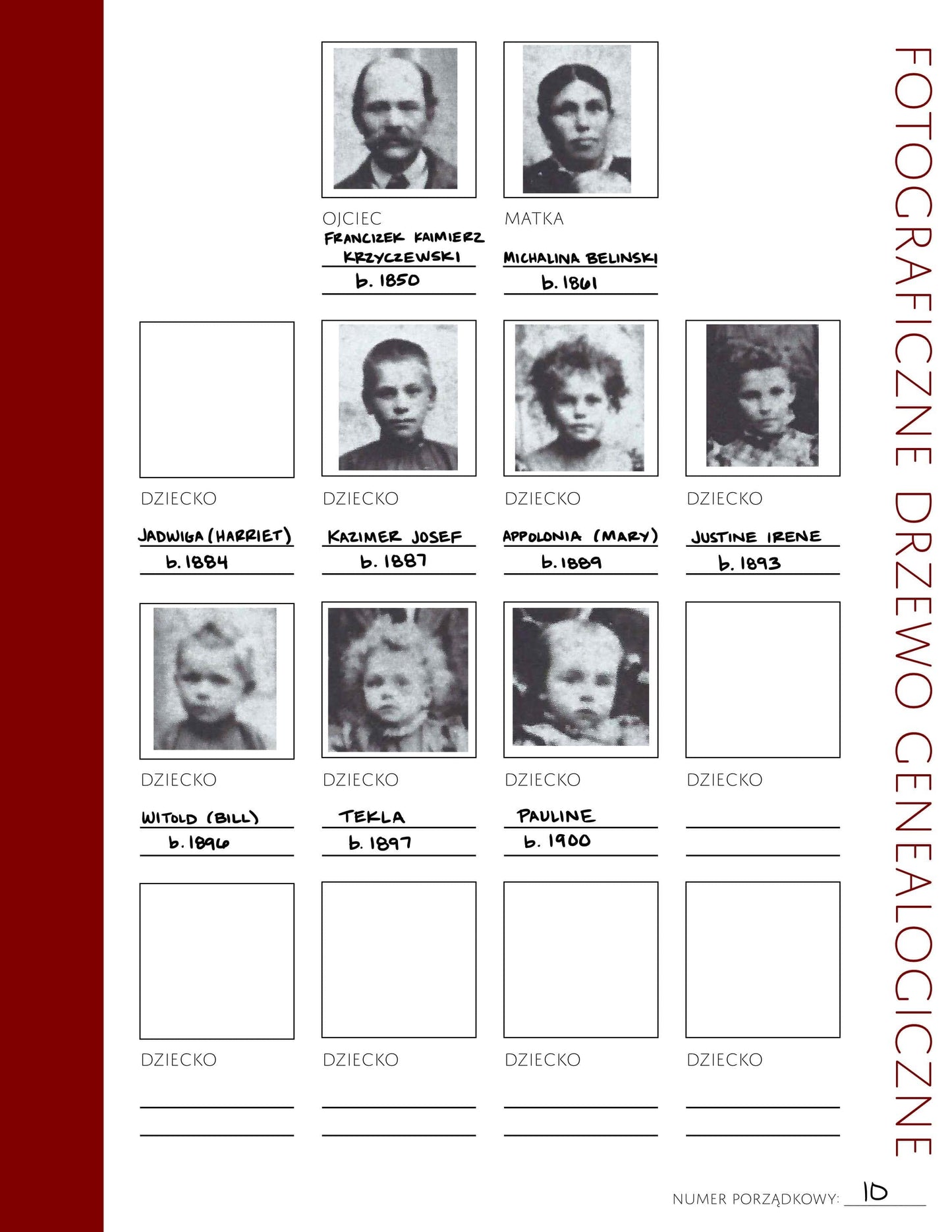 Deluxe Genealogy Pages in Polish /// 200-Page Family History Bundle - Maroon (Digital Download)