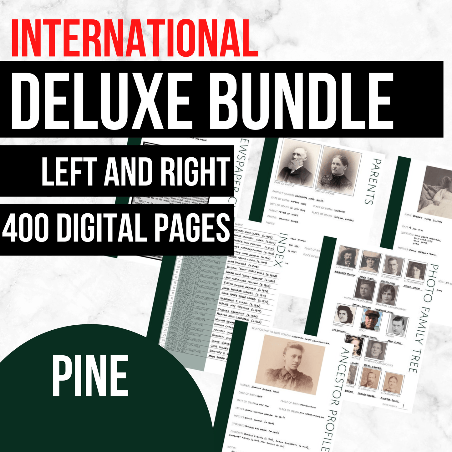 International Deluxe Family History Bundle - Pine (Digital Download) - Family Tree Notebooks