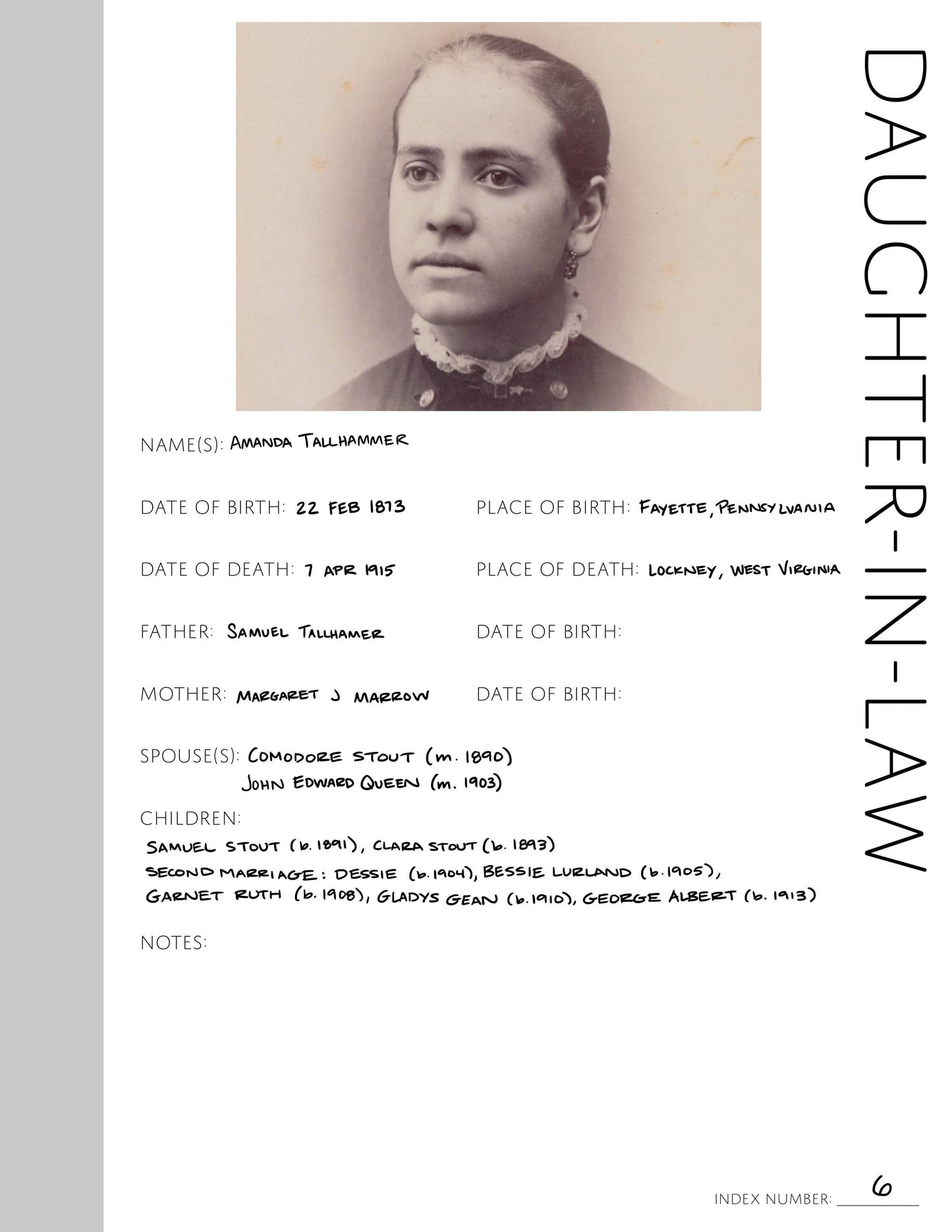 Daughter-in-Law: Printable Genealogy Form (Digital Download)