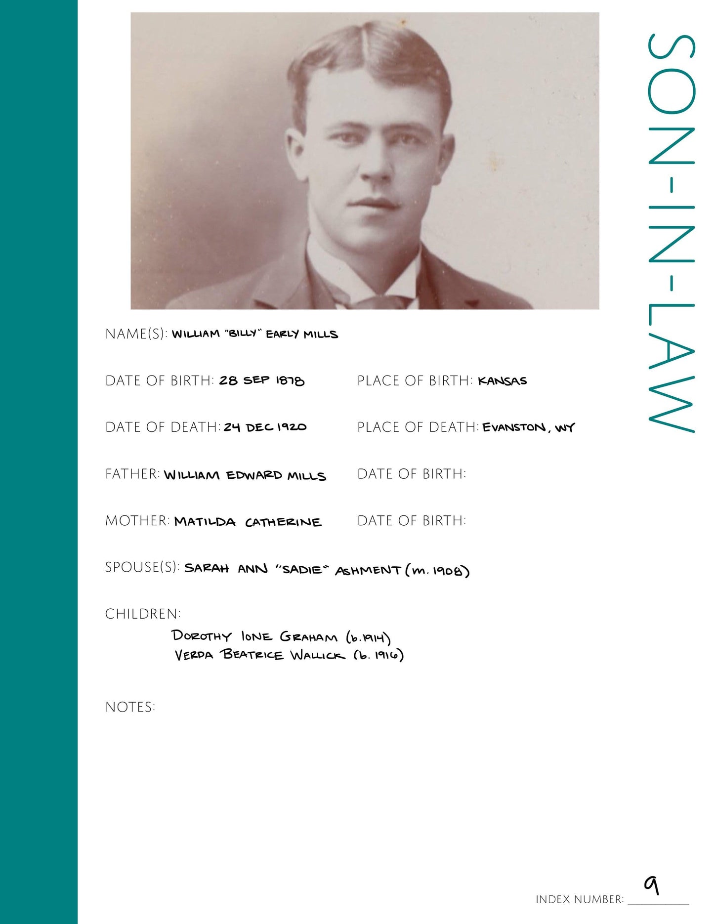 Son-in-Law: Printable Genealogy Form (Digital Download)