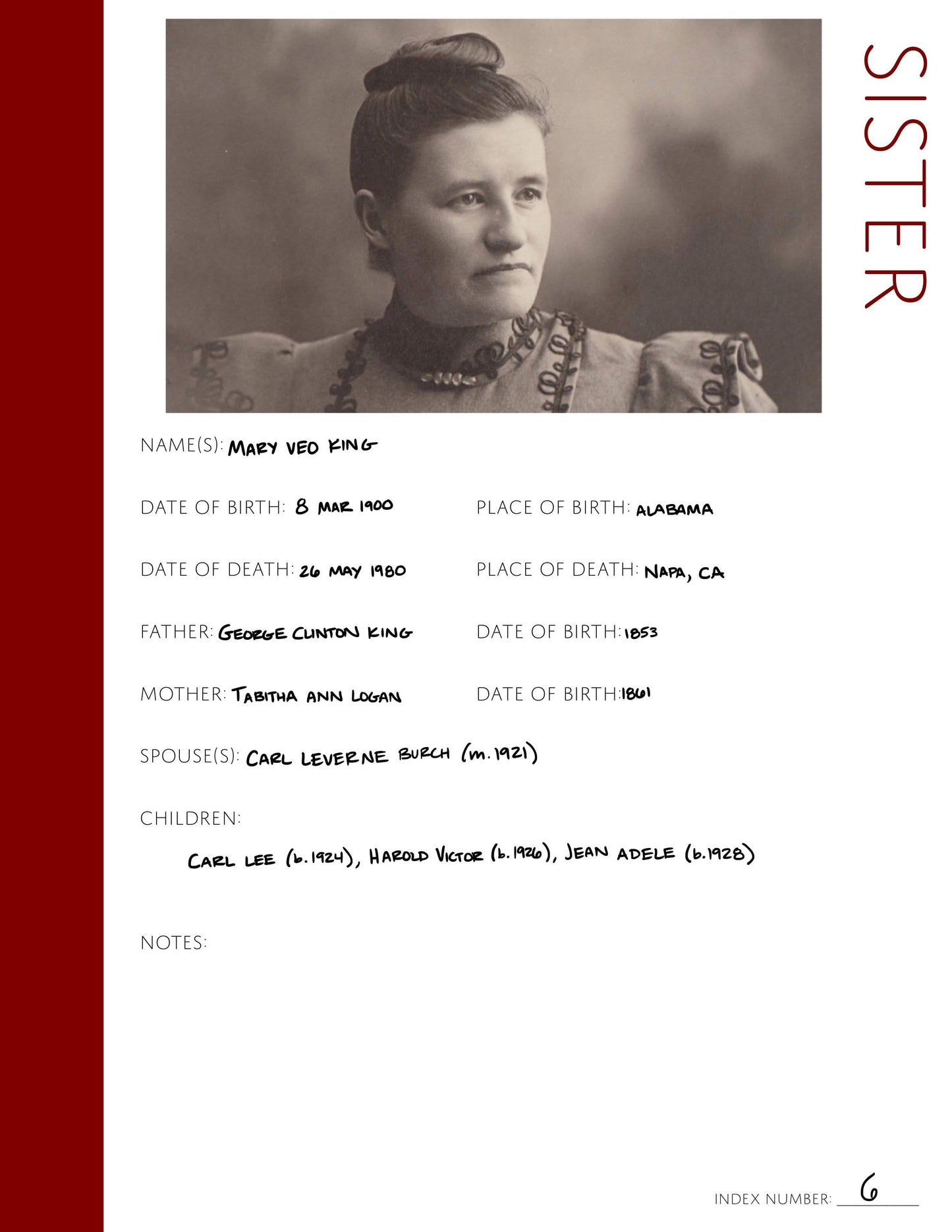 Sister Profile Page: Printable Genealogy Form (Digital Download)