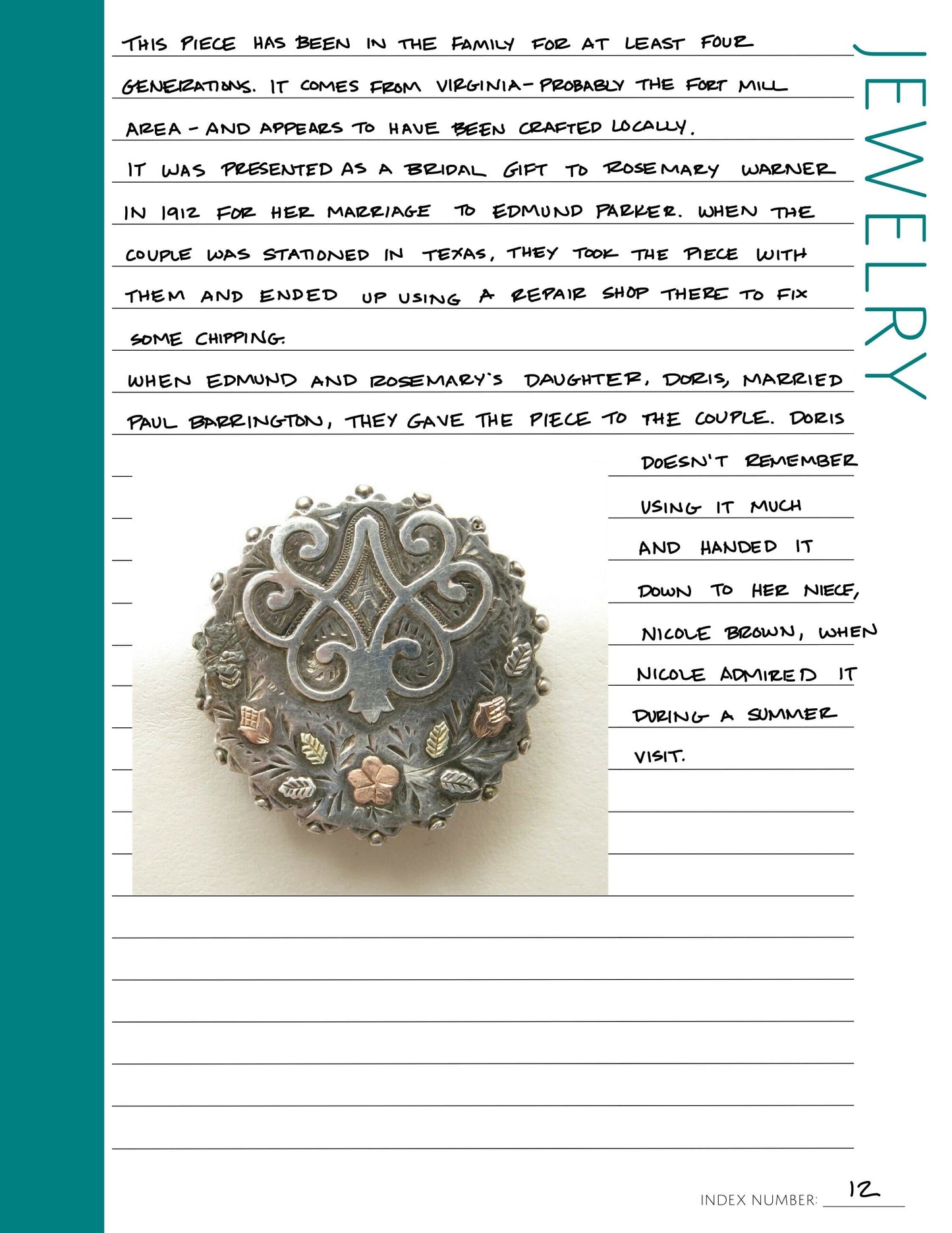 Jewelry: Printable Genealogy Form (Digital Download)