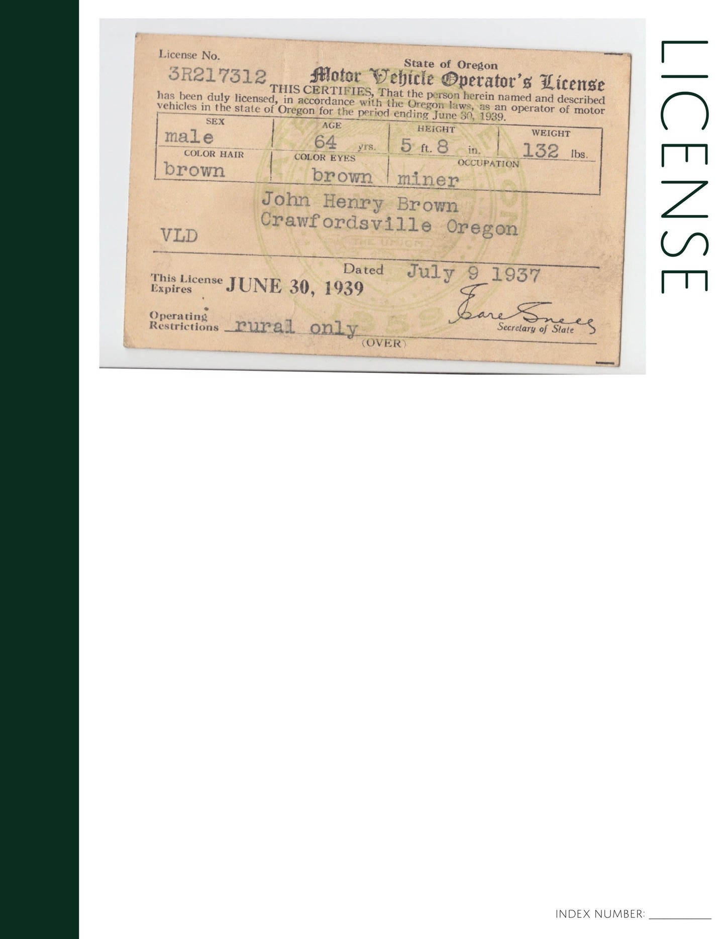 License: Printable Genealogy Form (Digital Download)