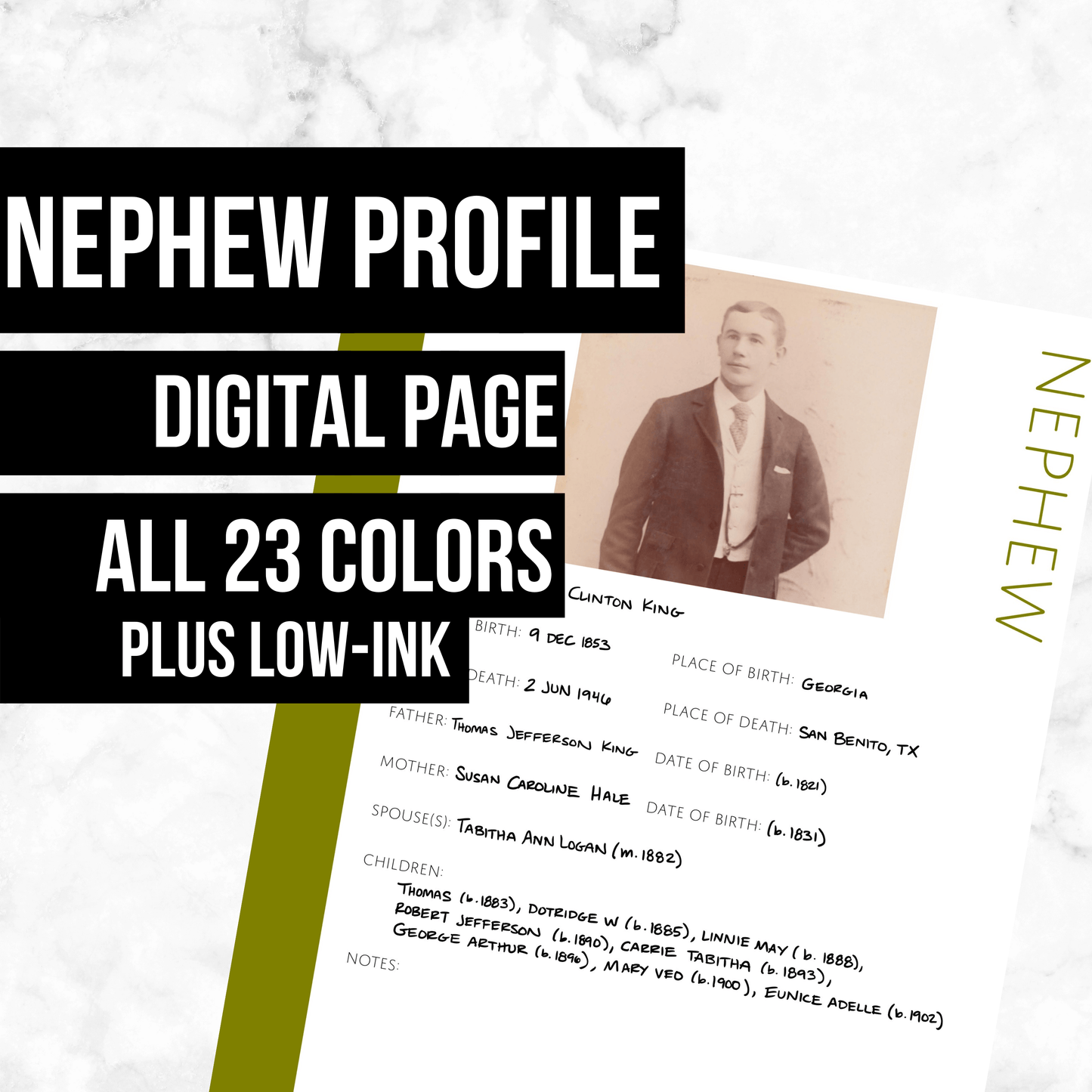 Nephew Page: Printable Genealogy Form (Digital Download) - Family Tree Notebooks