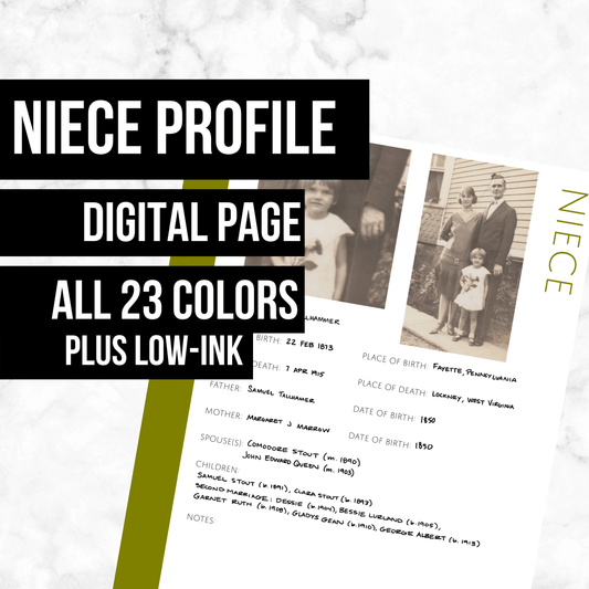 Niece Page: Printable Genealogy Form (Digital Download) - Family Tree Notebooks