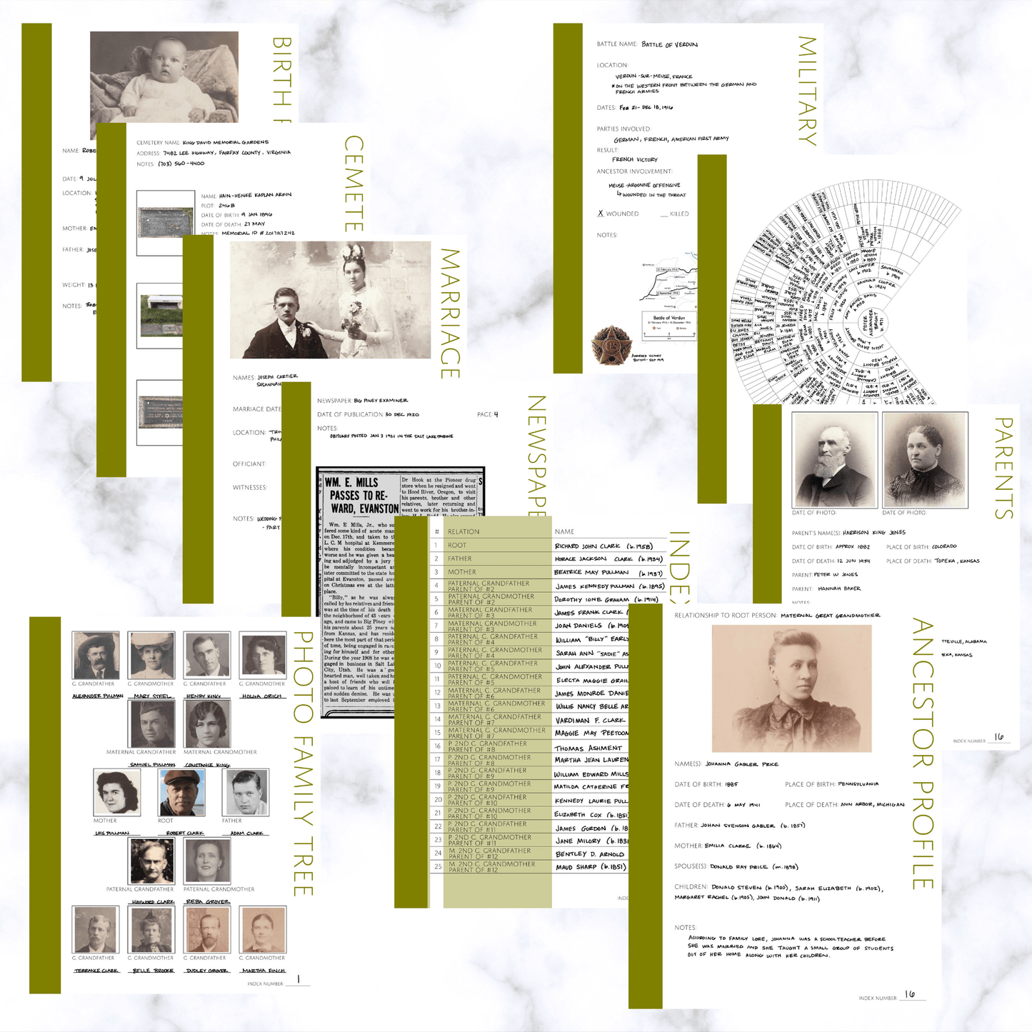 International Deluxe Family History Bundle - Olive Green (Digital Download) - Family Tree Notebooks