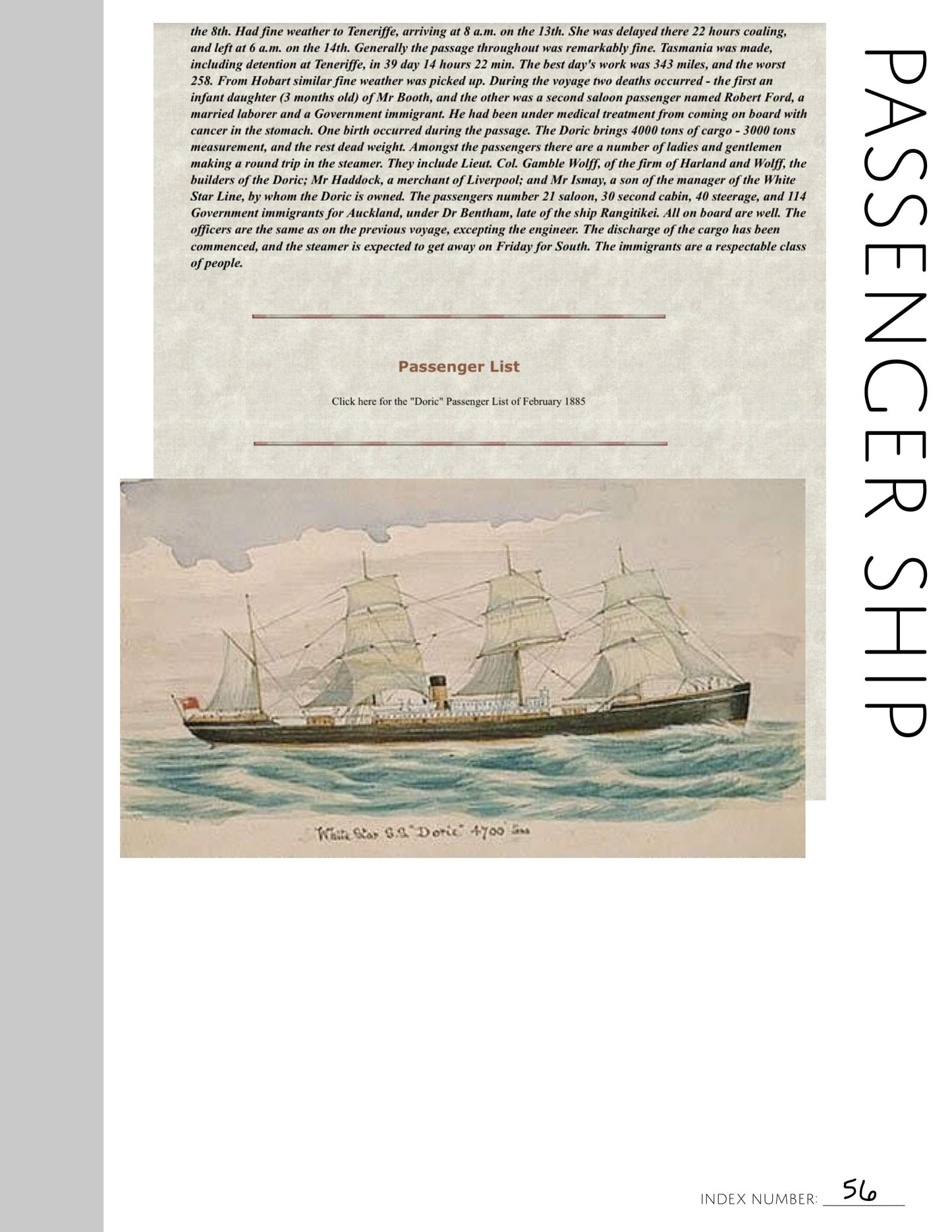 Passenger Ship: Printable Genealogy Page (Digital Download)