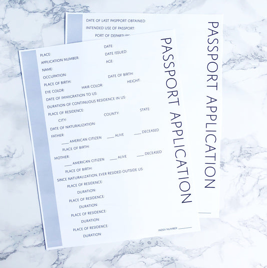 Passport Application Pages: Printable Genealogy Form (Digital Download)