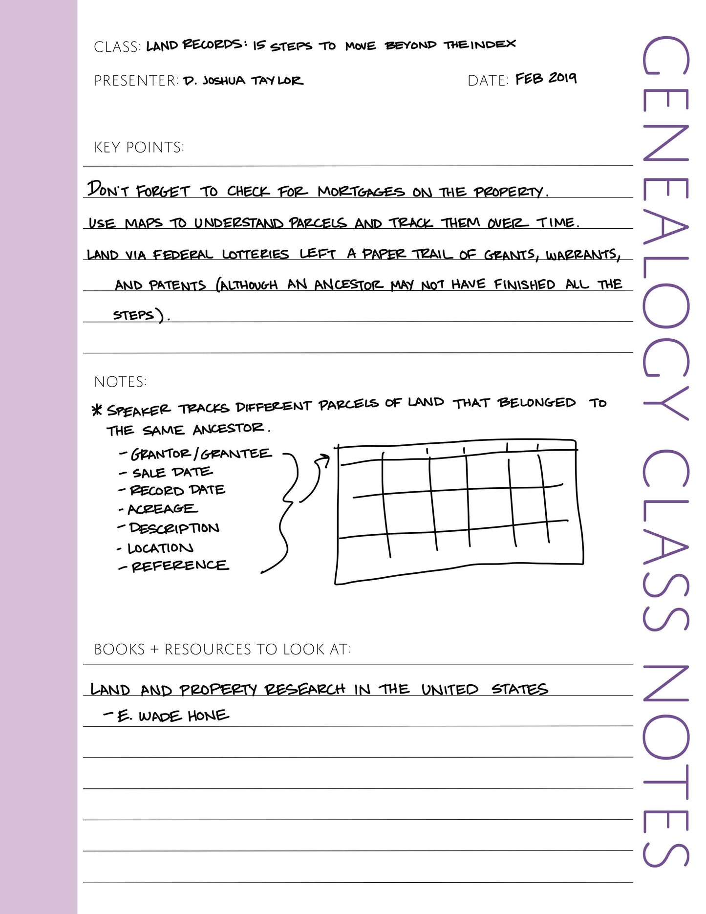 Genealogy Class Notes: Printable Family History Form (Digital Download)