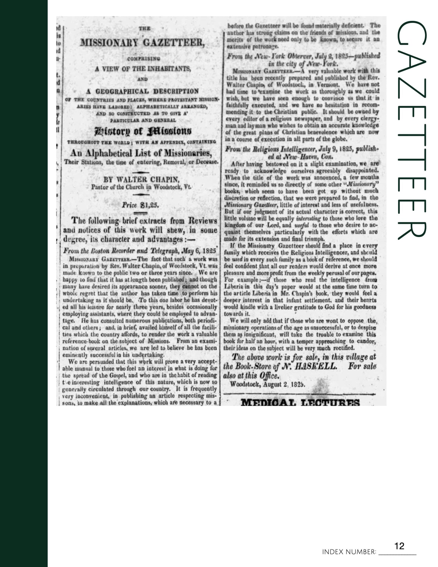 Gazetteer: Printable Genealogy Form (Digital Download)