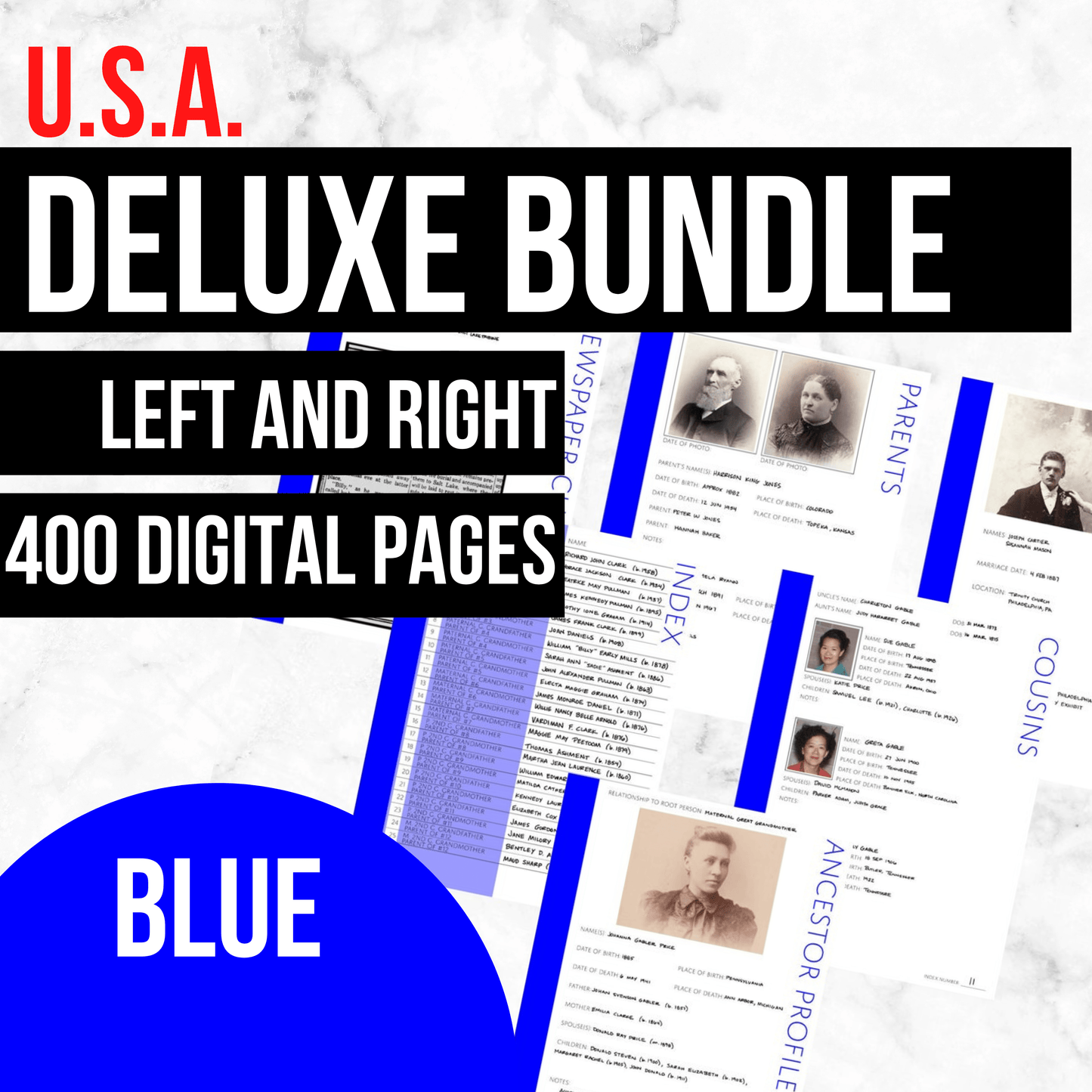 USA Deluxe Family History Bundle - Blue (Digital Download)