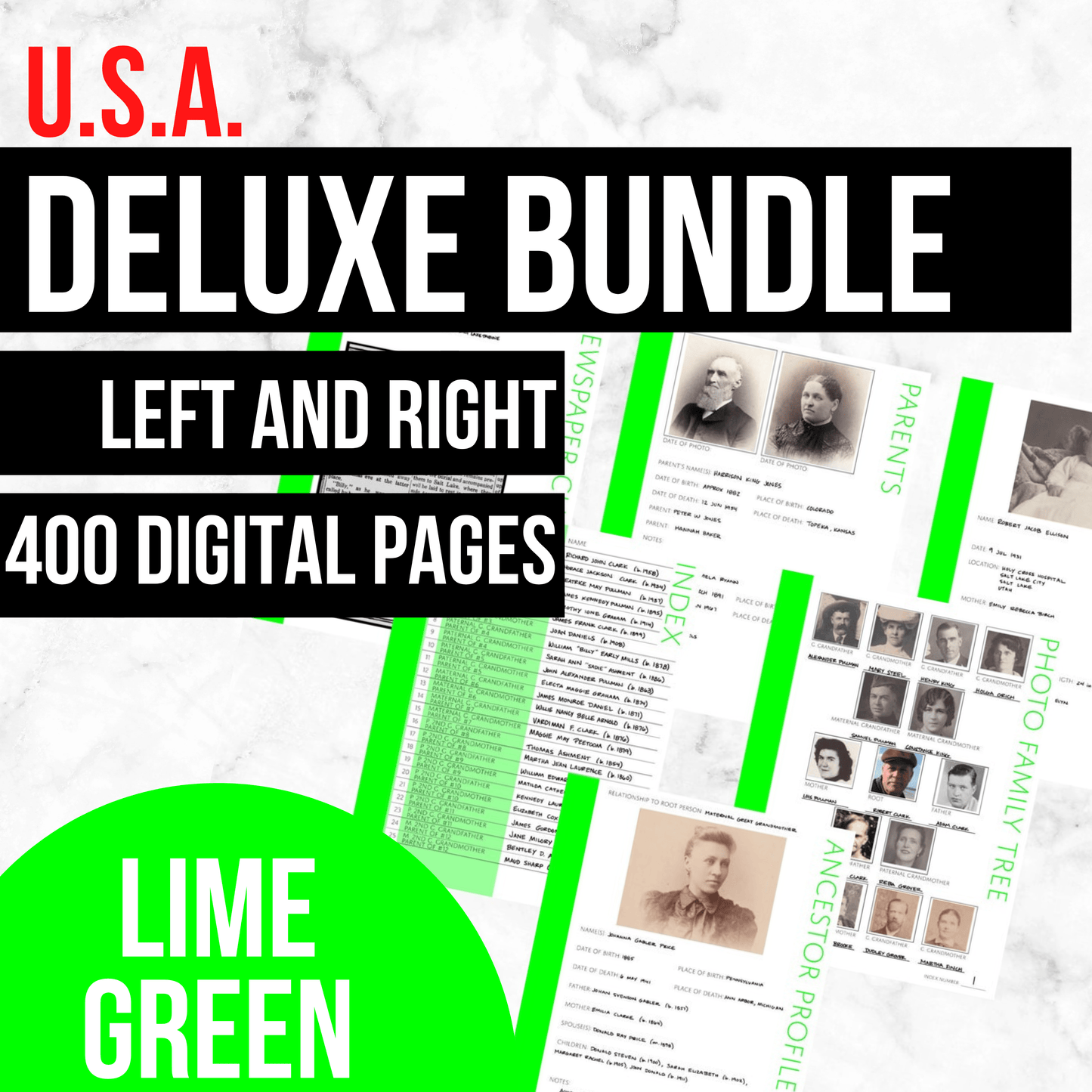 USA Deluxe Family History Bundle - Lime Green (Digital Download)