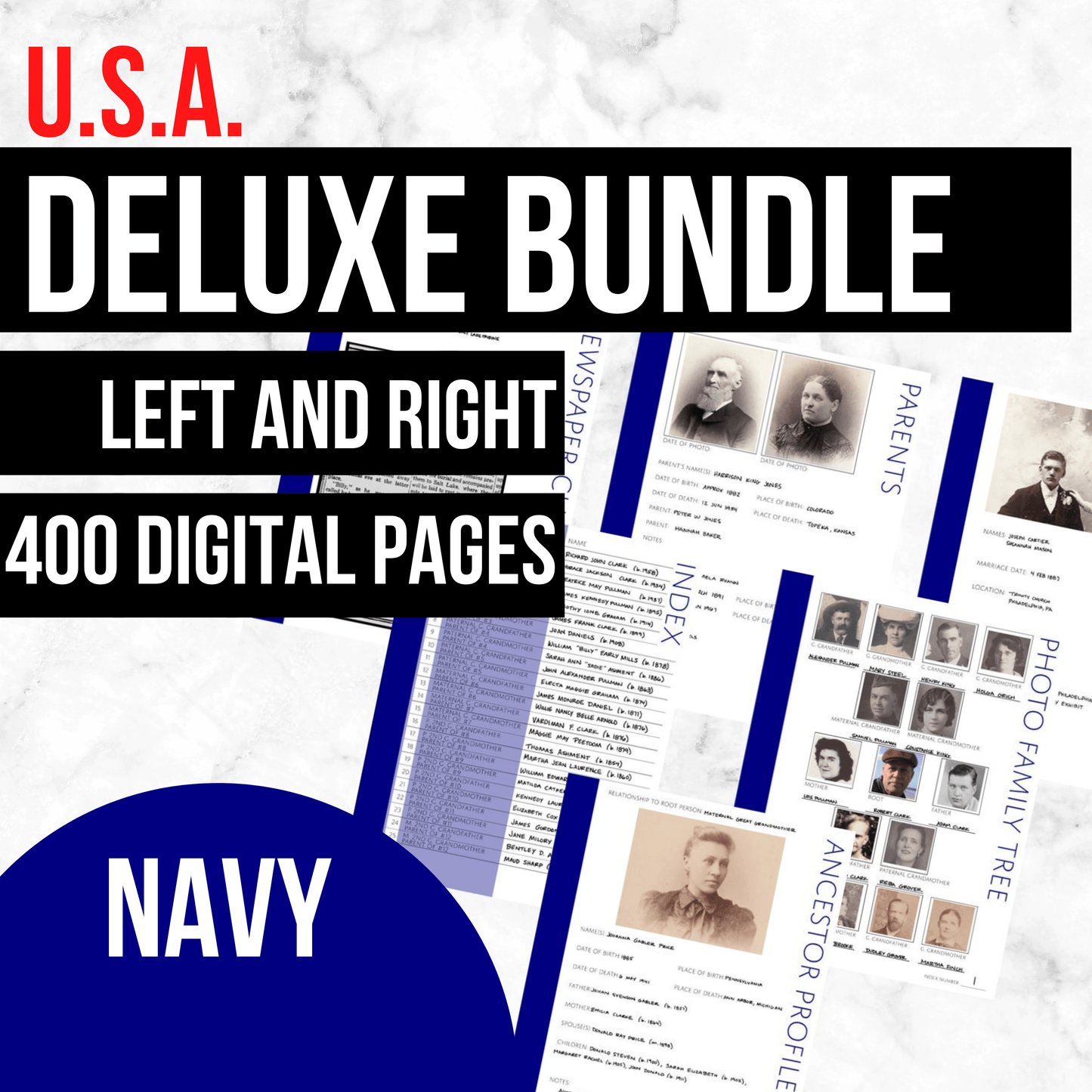 USA Deluxe Family History Bundle - Navy Blue (Digital Download)