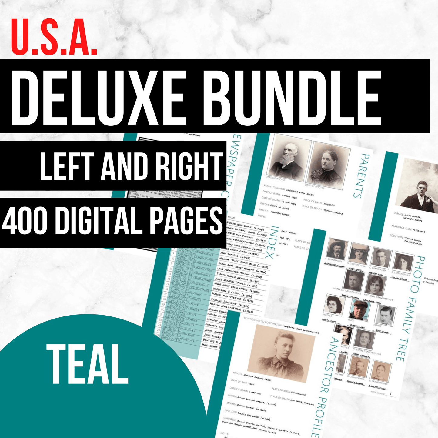 USA Deluxe Family History Bundle - Teal (Digital Download)