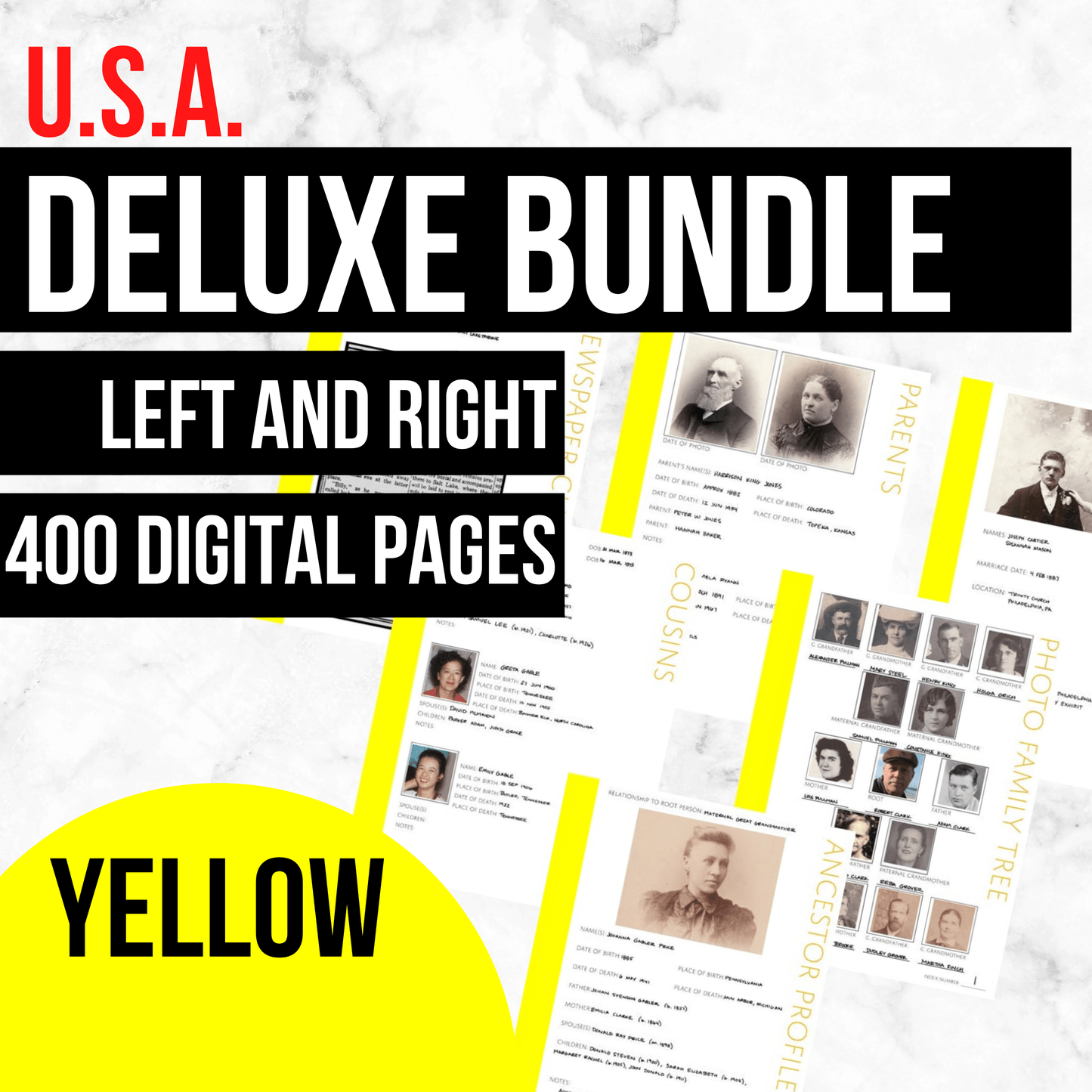 USA Deluxe Family History Bundle - Yellow (Digital Download)