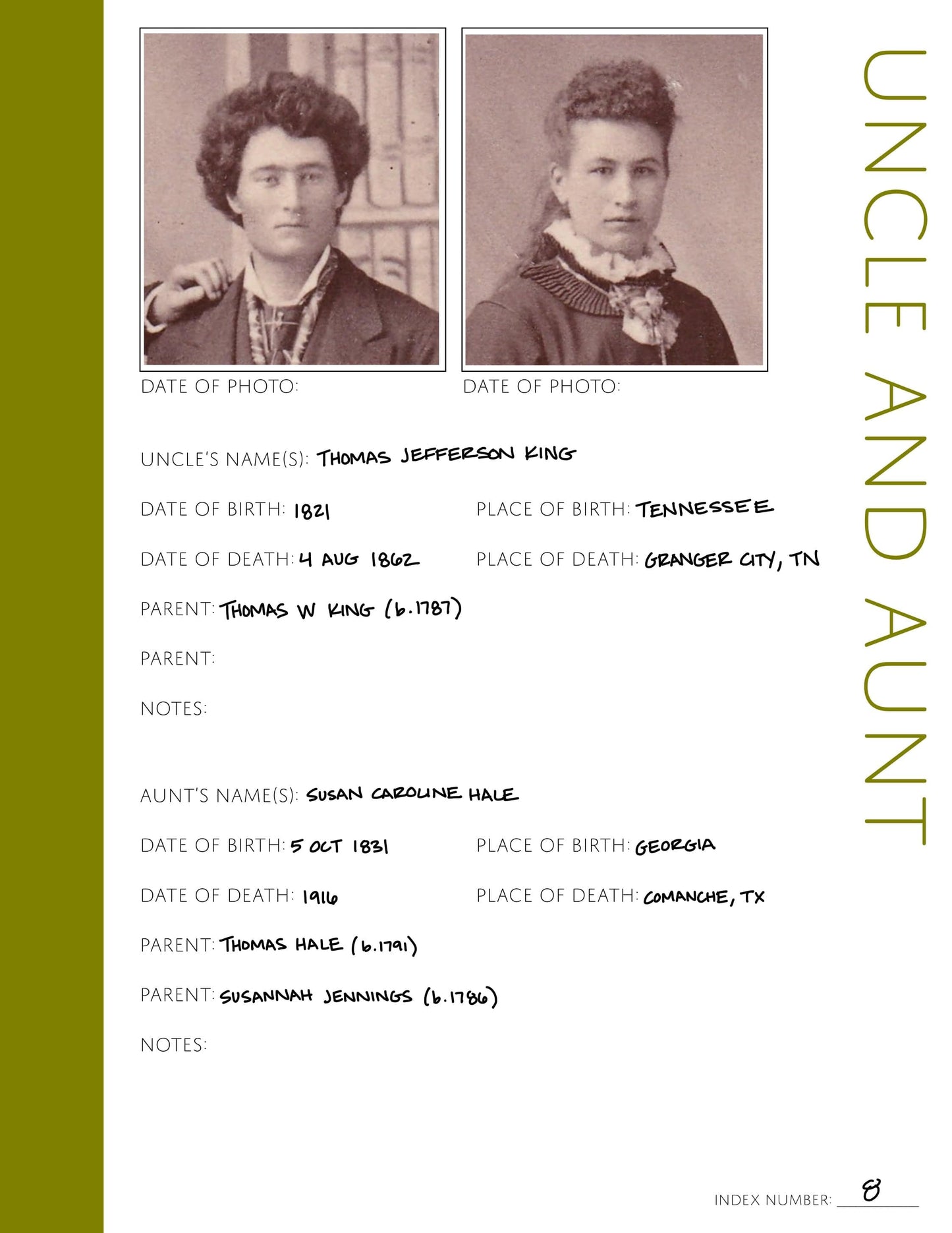 Uncle and Aunt: Printable Genealogy Form (Digital Download) - Family Tree Notebooks
