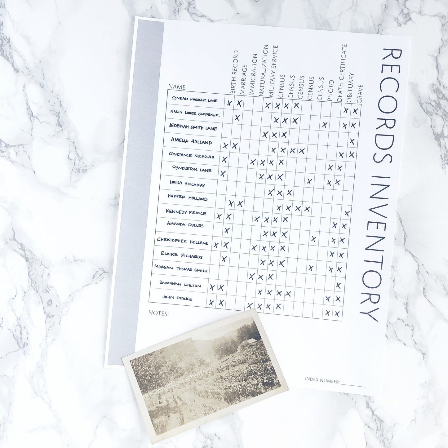 Family Tree Records Inventory: Printable Genealogy Form (Digital Download)